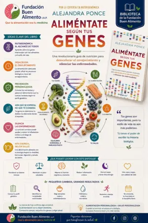 Infografía sobre Alimenta tus Genes, nutrigenómica, alimentación y estilo de vida